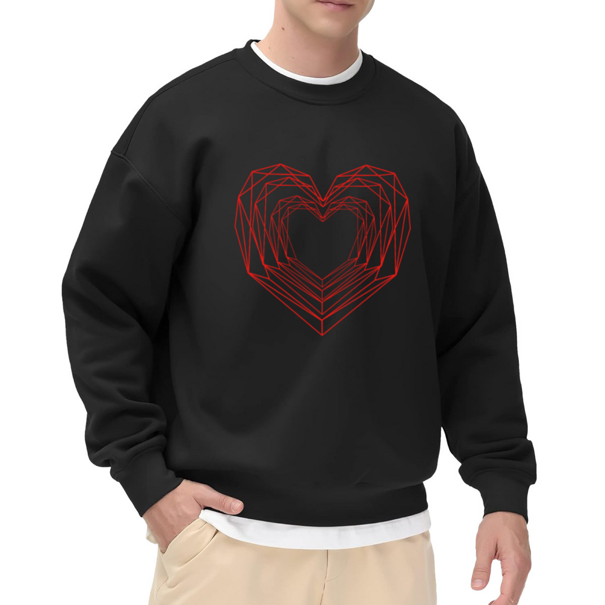Geometric Wireframe Heart Minimalist Crewneck Sweatshirt | Modern Abstract Love Line Art Pullover, Valentine's Day Gift