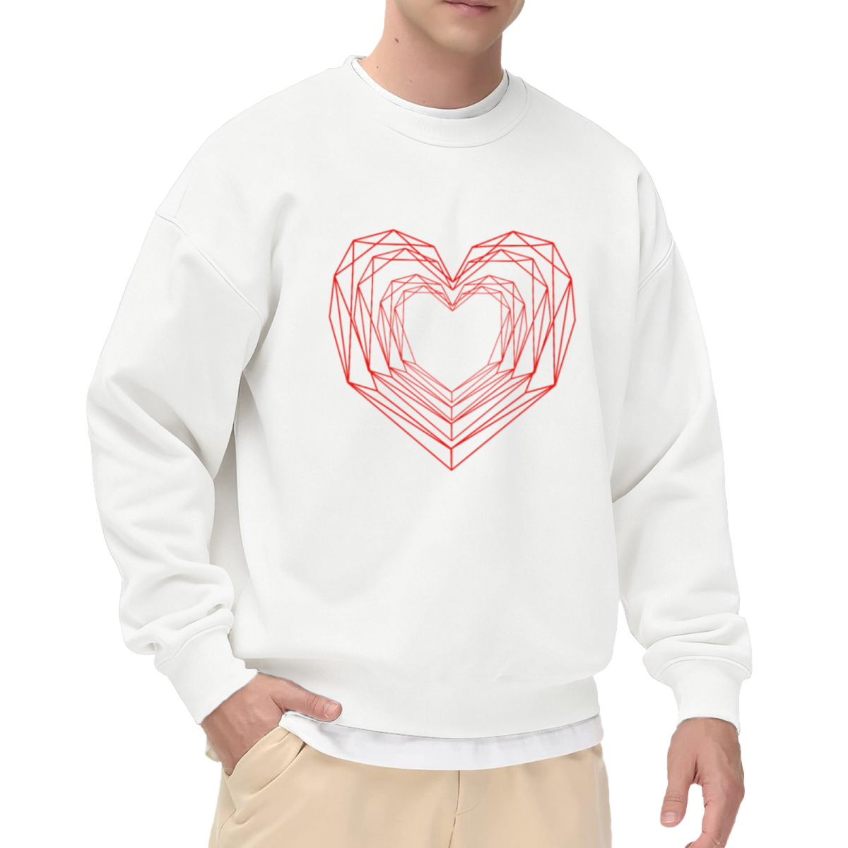 Geometric Wireframe Heart Minimalist Crewneck Sweatshirt | Modern Abstract Love Line Art Pullover, Valentine's Day Gift
