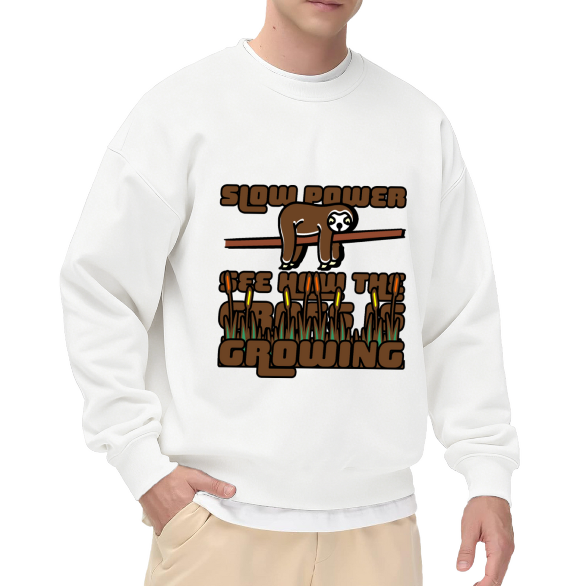 Slow Power Sloth Sweatshirt | Cartoon Sloth Weekend Vibes Graphic Crewneck, Chill Slow Living Pullover Top, Funny Gift for Lazy Days