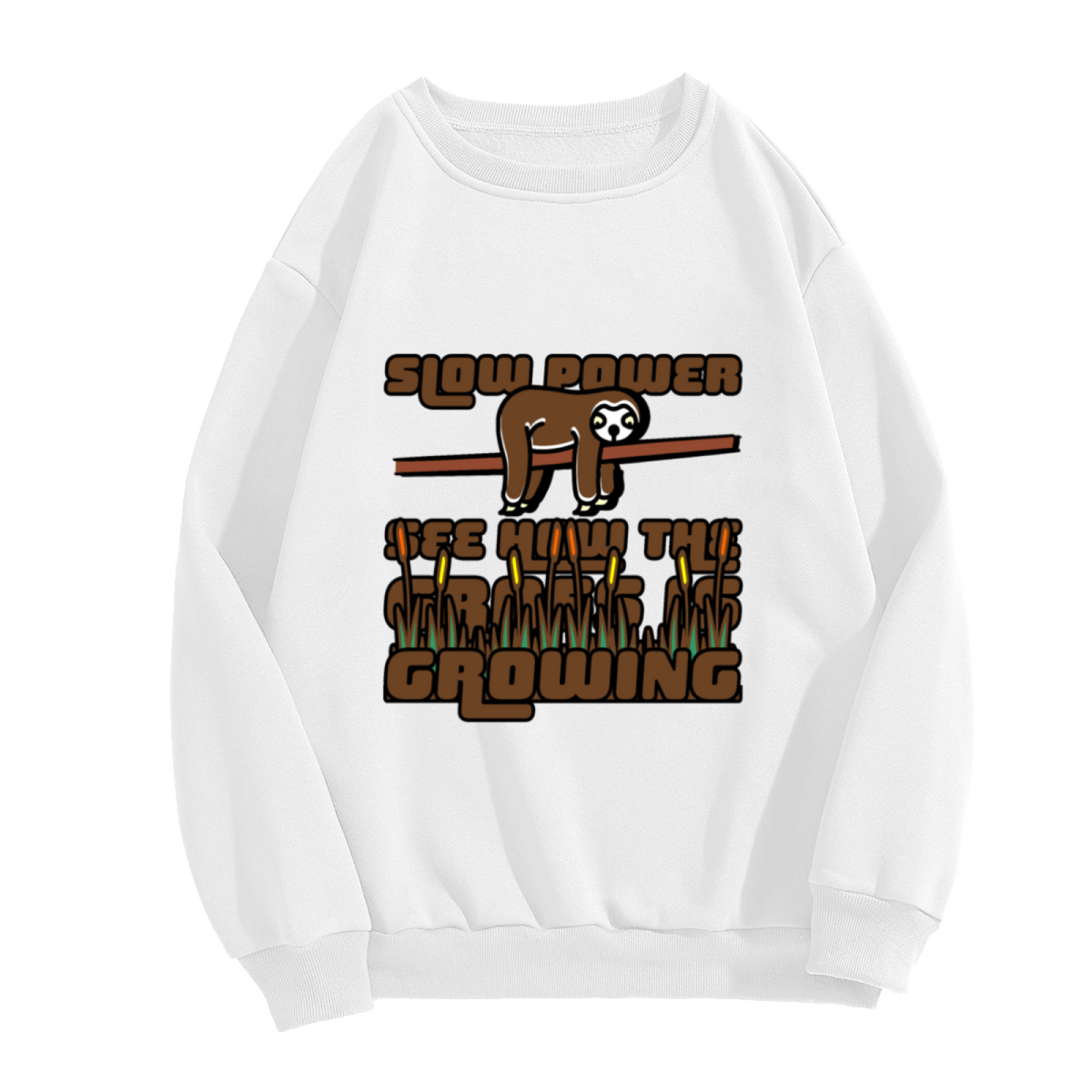 Slow Power Sloth Sweatshirt | Cartoon Sloth Weekend Vibes Graphic Crewneck, Chill Slow Living Pullover Top, Funny Gift for Lazy Days
