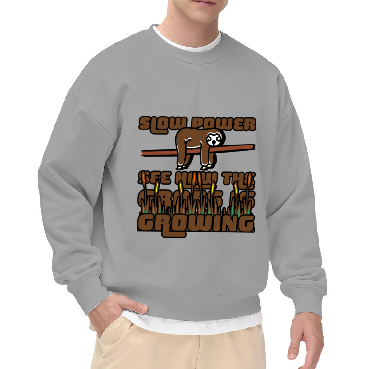 Slow Power Sloth Sweatshirt | Cartoon Sloth Weekend Vibes Graphic Crewneck, Chill Slow Living Pullover Top, Funny Gift for Lazy Days