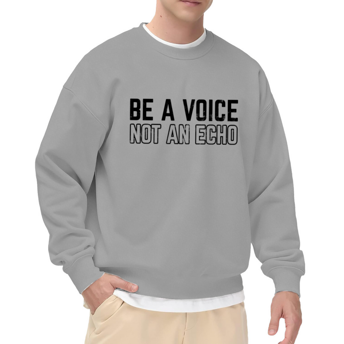 Be A Voice Not An Echo Sweatshirt | Inspirational Quote Graphic Crewneck, Self Expression Pullover Top, Empowerment Gift for Women Men