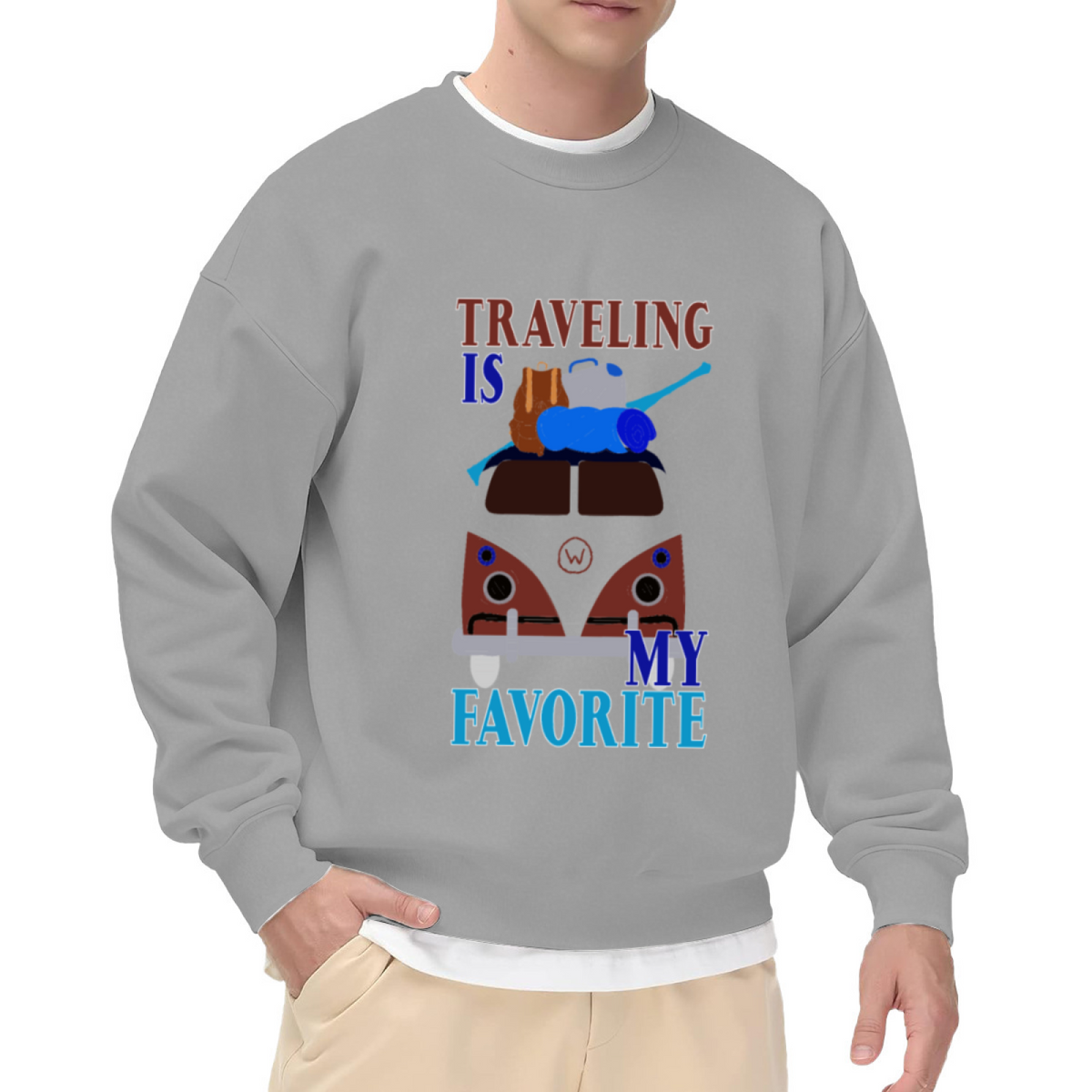 Traveling Is My Favorite Vintage Camper Van Crewneck Sweatshirt | Road Trip Camping Graphic Pullover, Van Life Gift