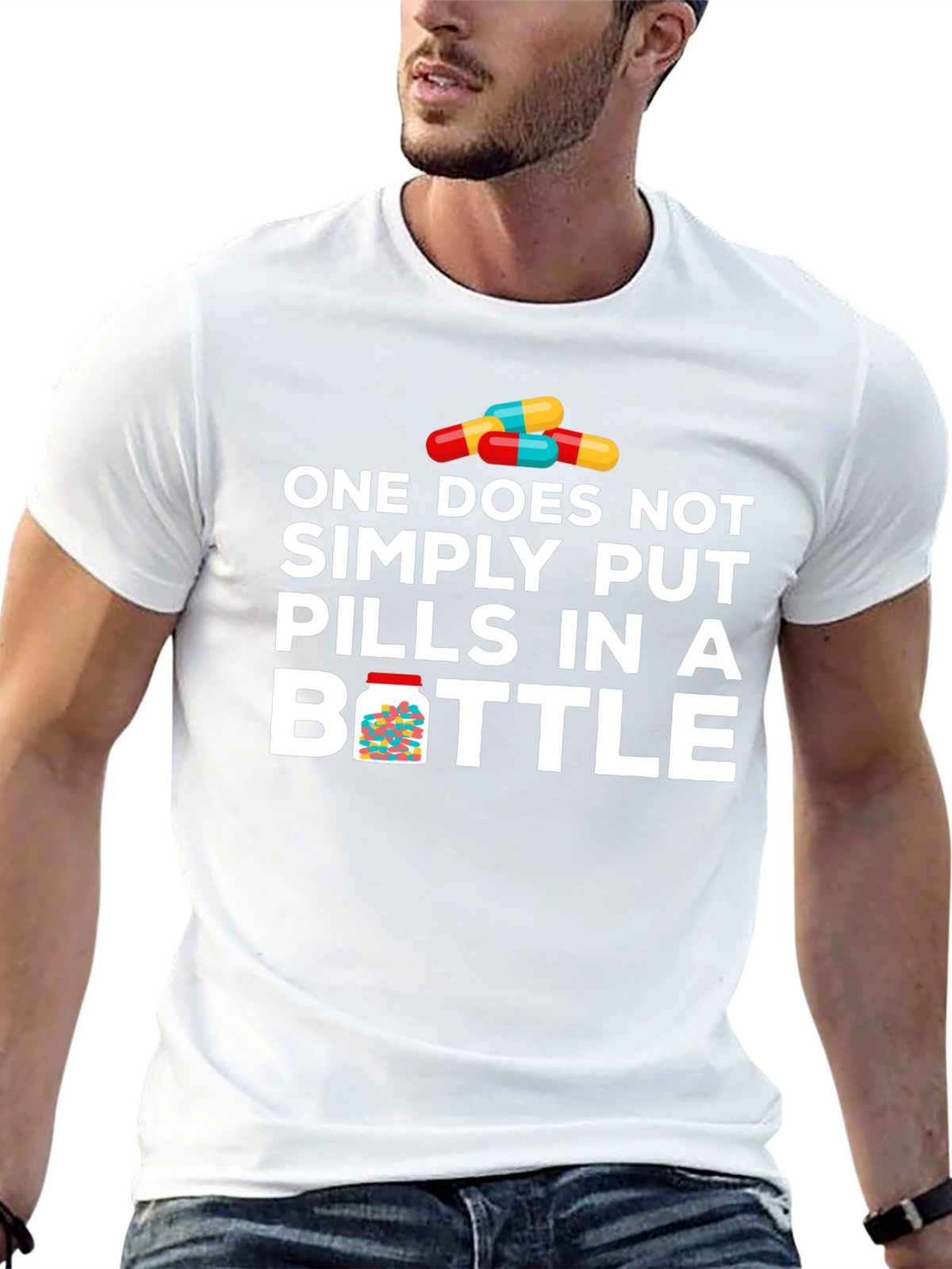 Pills in Bottle Graphic T-Shirt - Funny Meme Tee