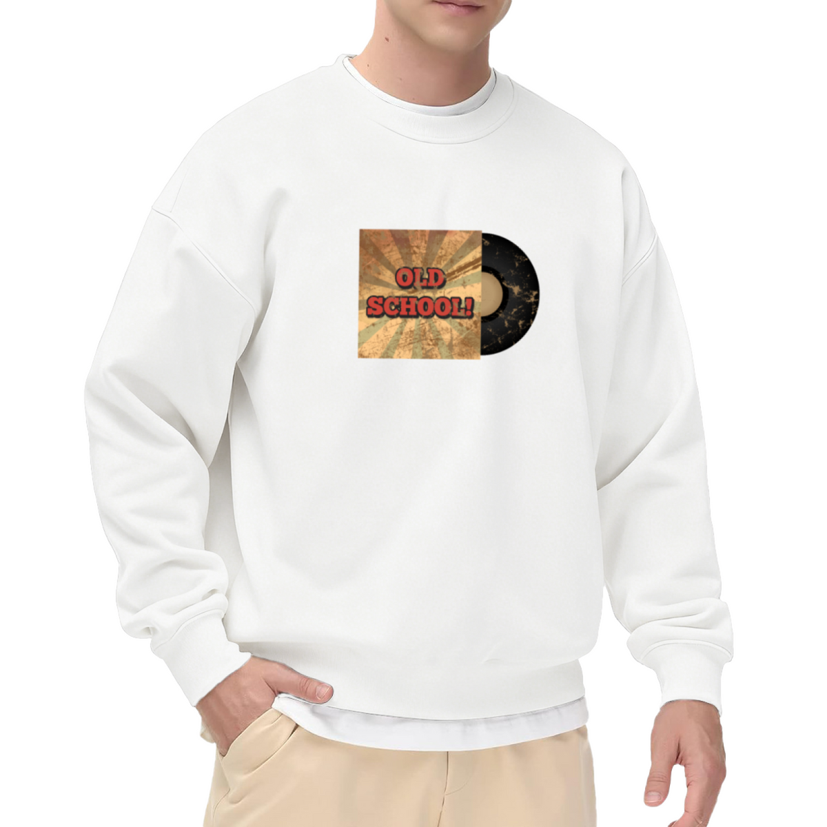 Old School Vinyl Record Retro Music Crewneck Sweatshirt | Vintage Sunburst Record Sleeve Pullover, Music Lover Gift