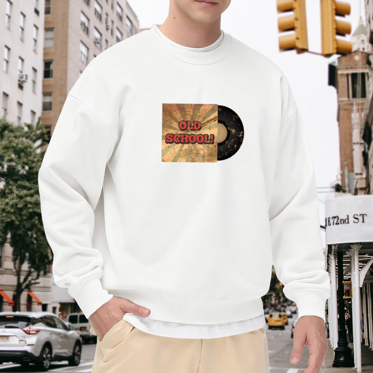 Old School Vinyl Record Retro Music Crewneck Sweatshirt | Vintage Sunburst Record Sleeve Pullover, Music Lover Gift