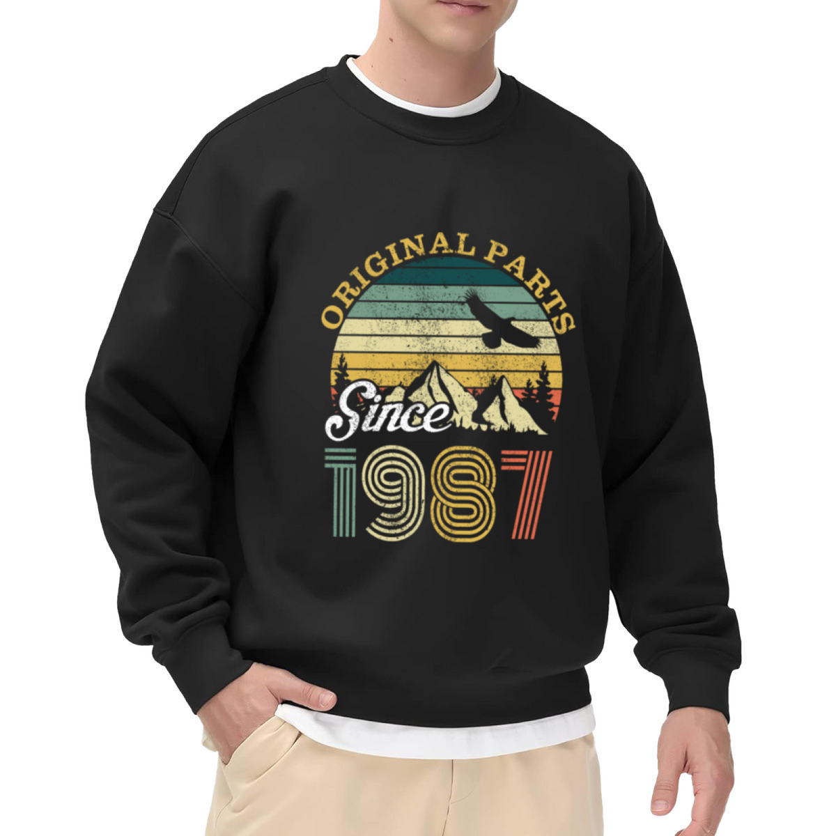 Original Parts Since 1987 Retro Mountain Sunset Crewneck Sweatshirt | Vintage 1987 Birth Year Pullover, Birthday Gift