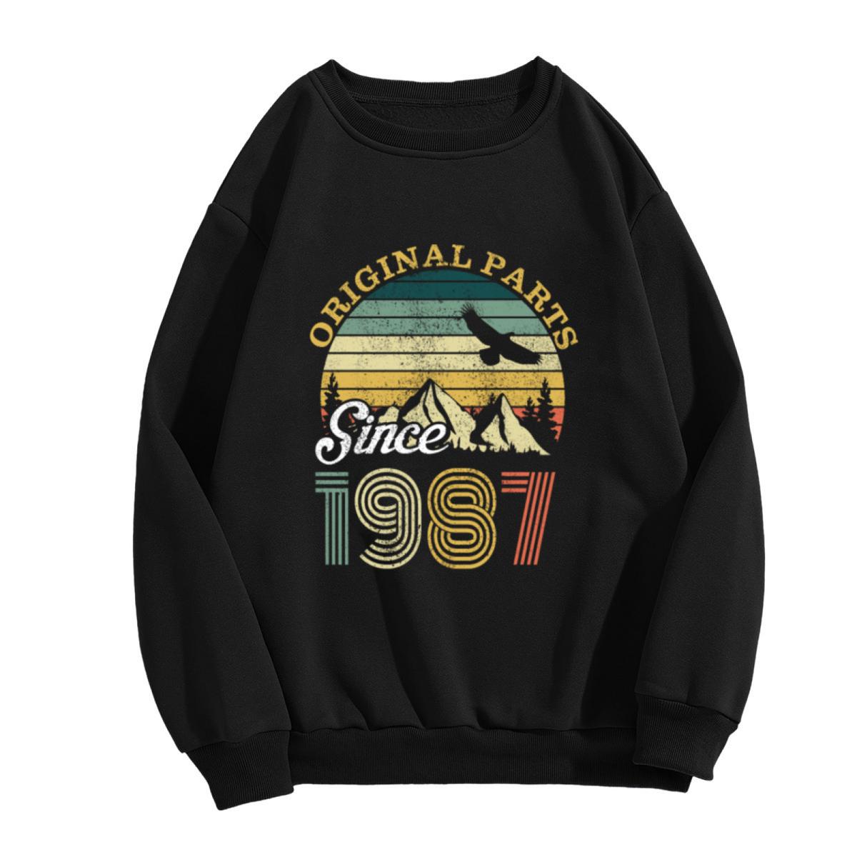 Original Parts Since 1987 Retro Mountain Sunset Crewneck Sweatshirt | Vintage 1987 Birth Year Pullover, Birthday Gift