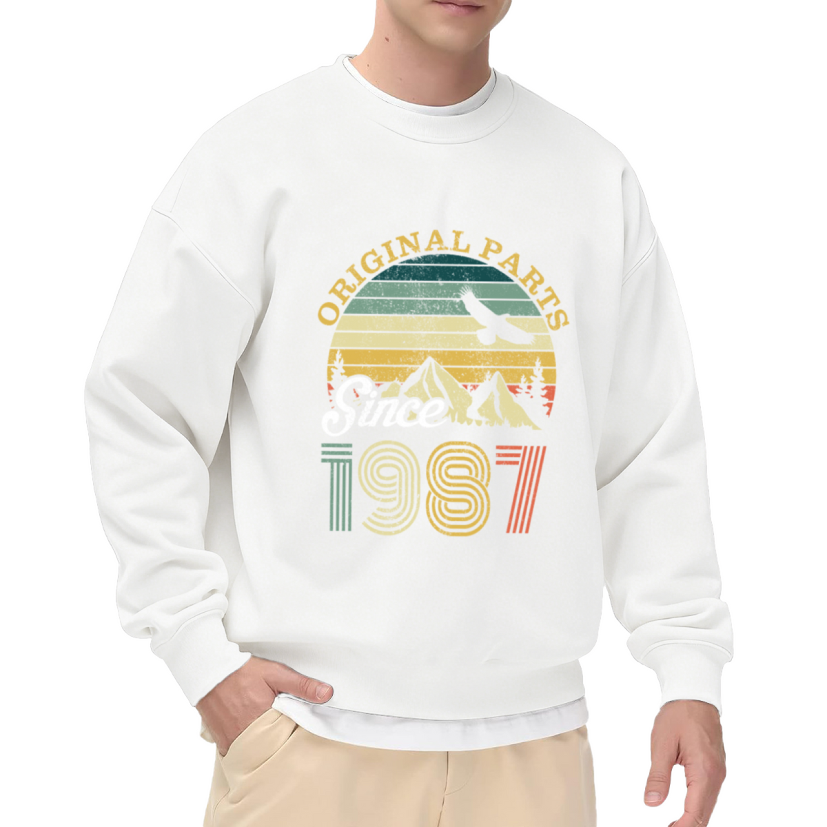 Original Parts Since 1987 Retro Mountain Sunset Crewneck Sweatshirt | Vintage 1987 Birth Year Pullover, Birthday Gift