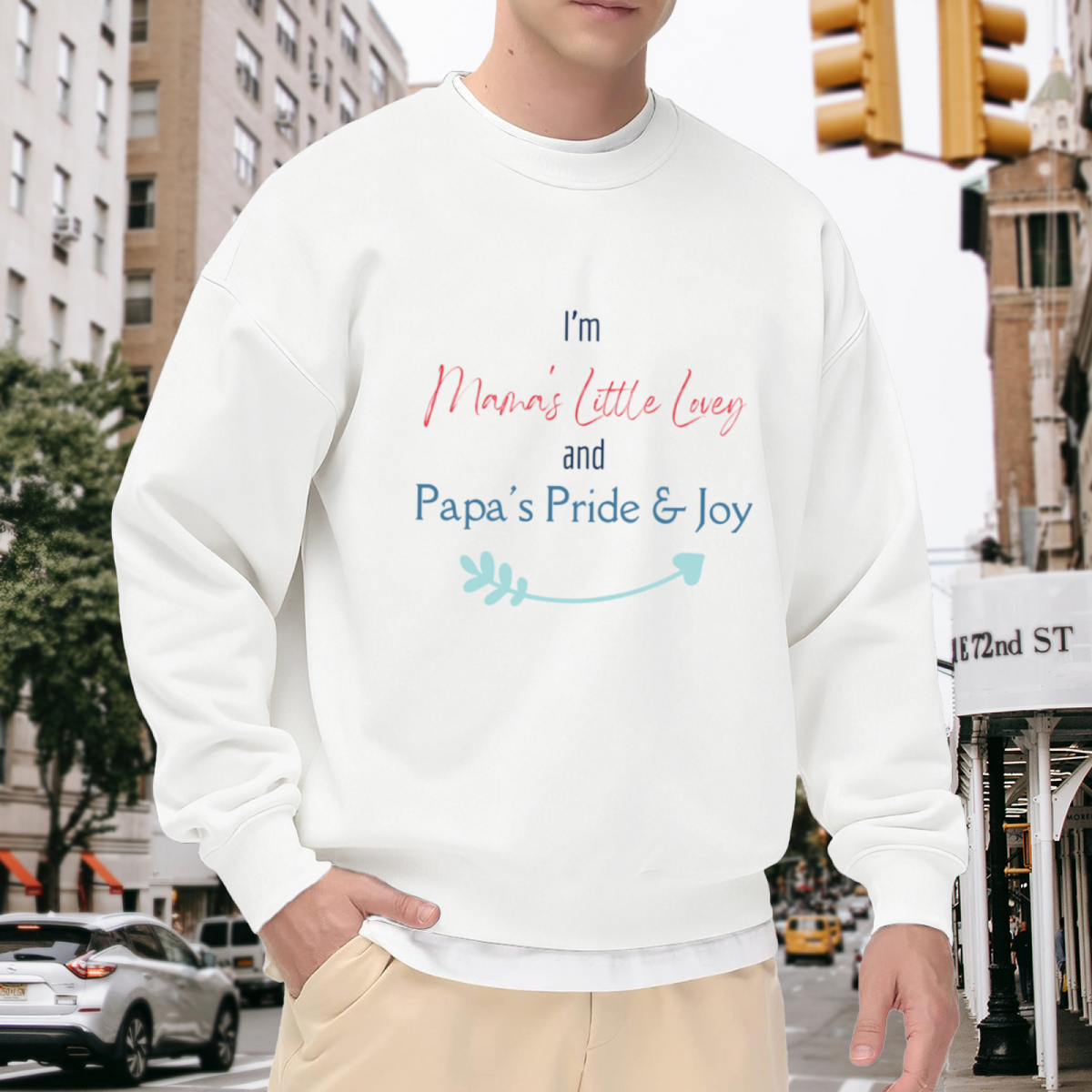 Mama's Little Lovey Papa's Pride And Joy Crewneck Sweatshirt | Cute Family Lettering Pullover, Heartfelt Arrow Graphic Top, New Baby Gift