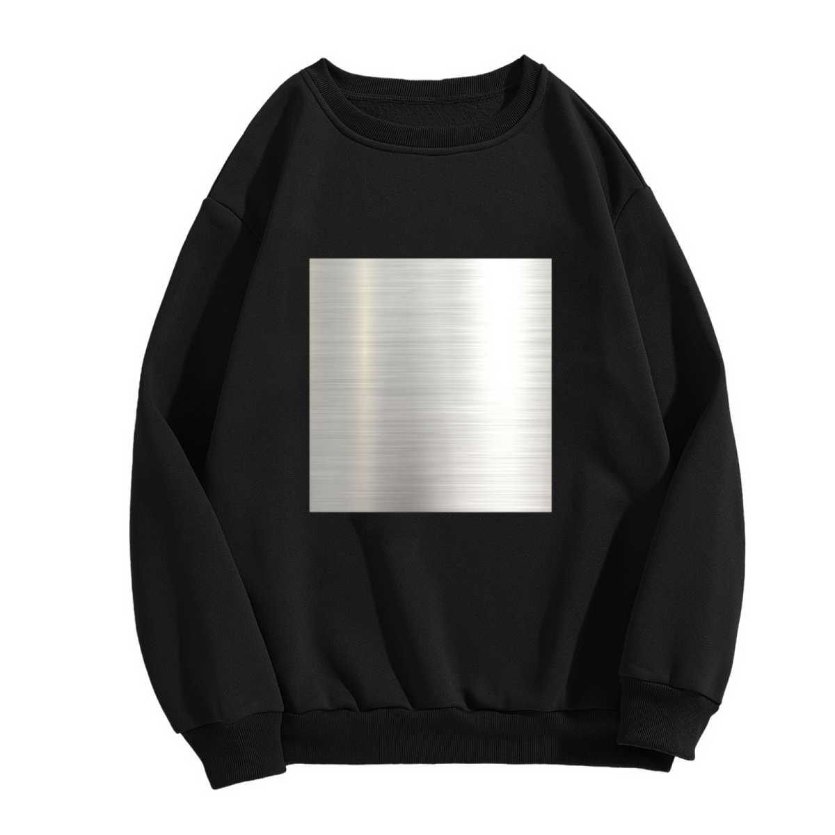 Brushed Metal Texture Minimalist Crewneck Sweatshirt | Industrial Abstract Silver Square Pullover, Modern Streetwear Top