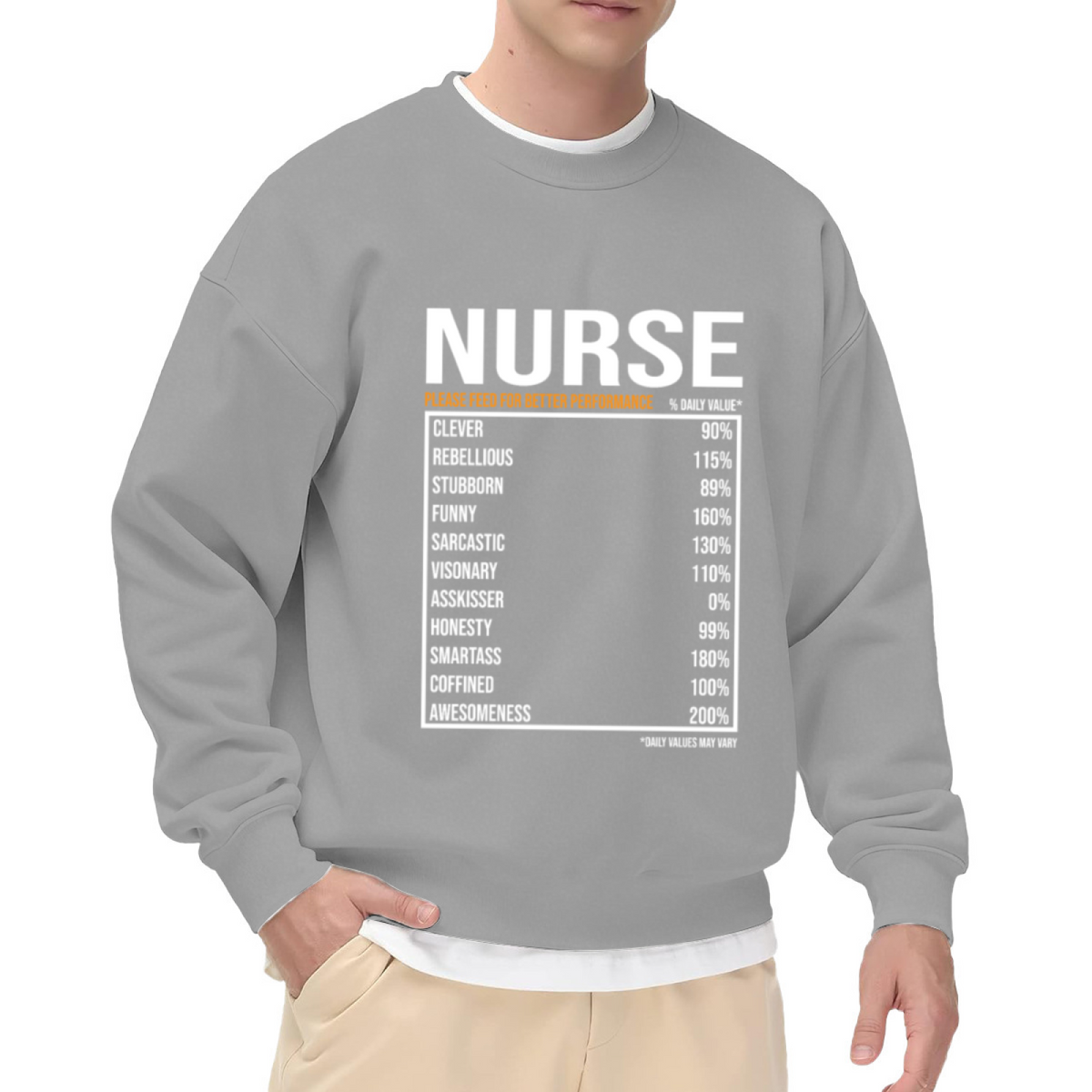 NURSE Nutrition Facts Funny Nurse Parody Crewneck Sweatshirt | Sarcastic Healthcare Humor Pullover, Nurse Gift