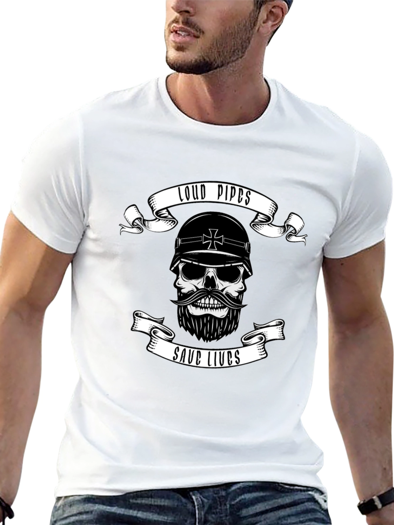 Loud Pipes Save Lives Skull T-Shirt