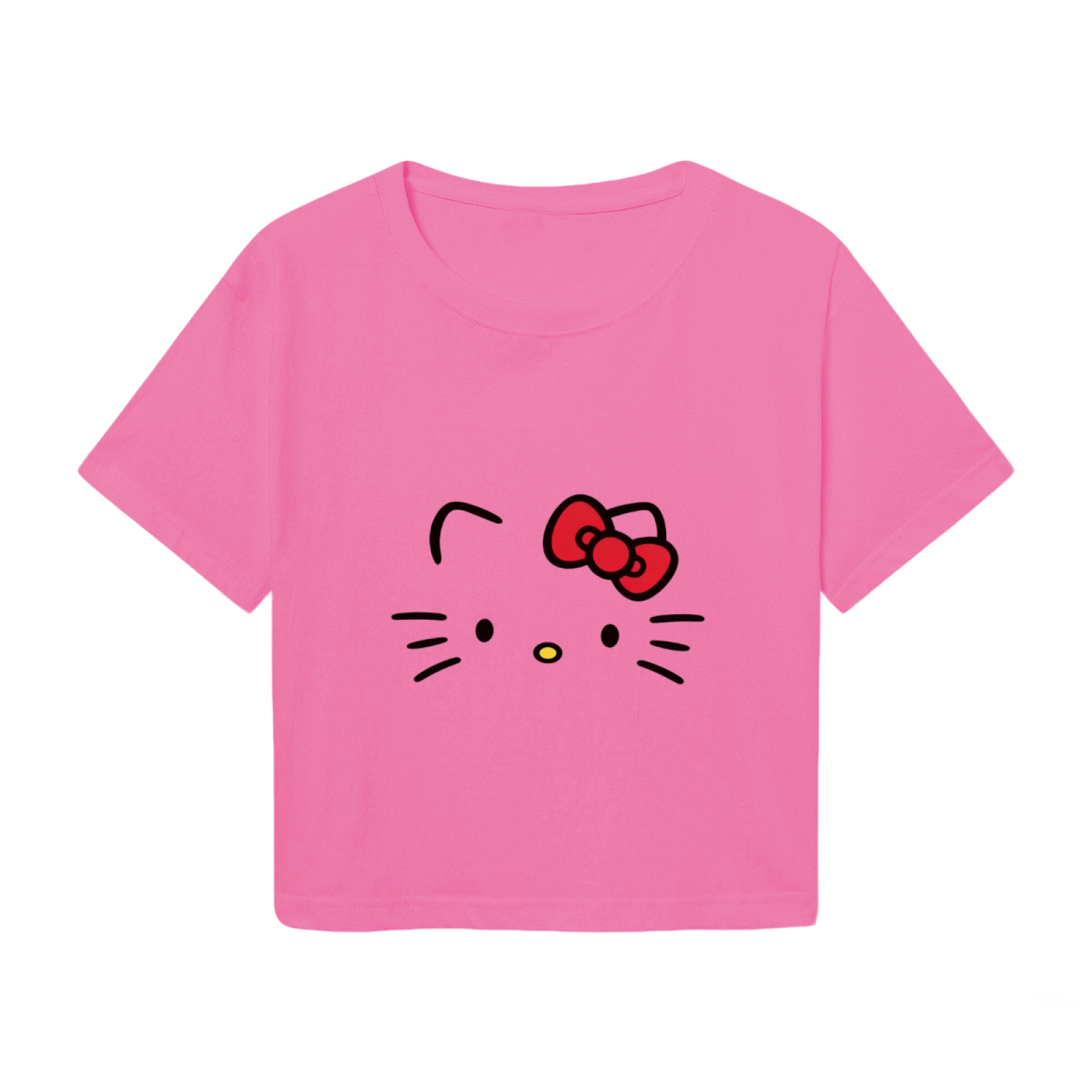 Simple Face Hello Kitty Hot Pink Cropped Top Casual Summer Crop T?Shirt