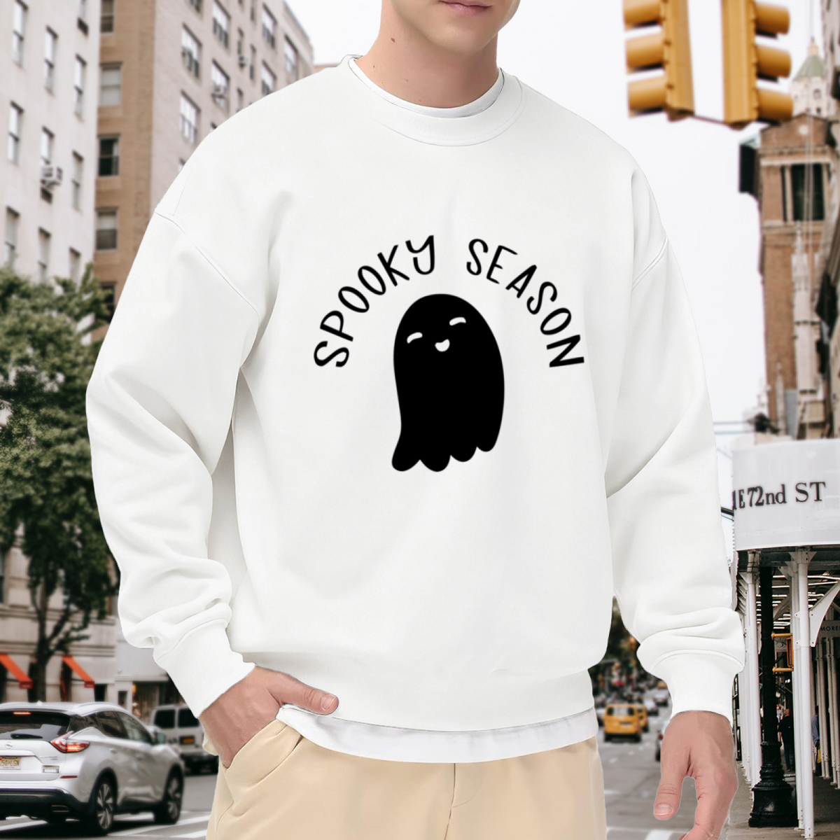 Spooky Season Crewneck Sweatshirt - Cute Ghost Halloween Graphic Pullover, Kawaii Ghost Top, Festive October Gift