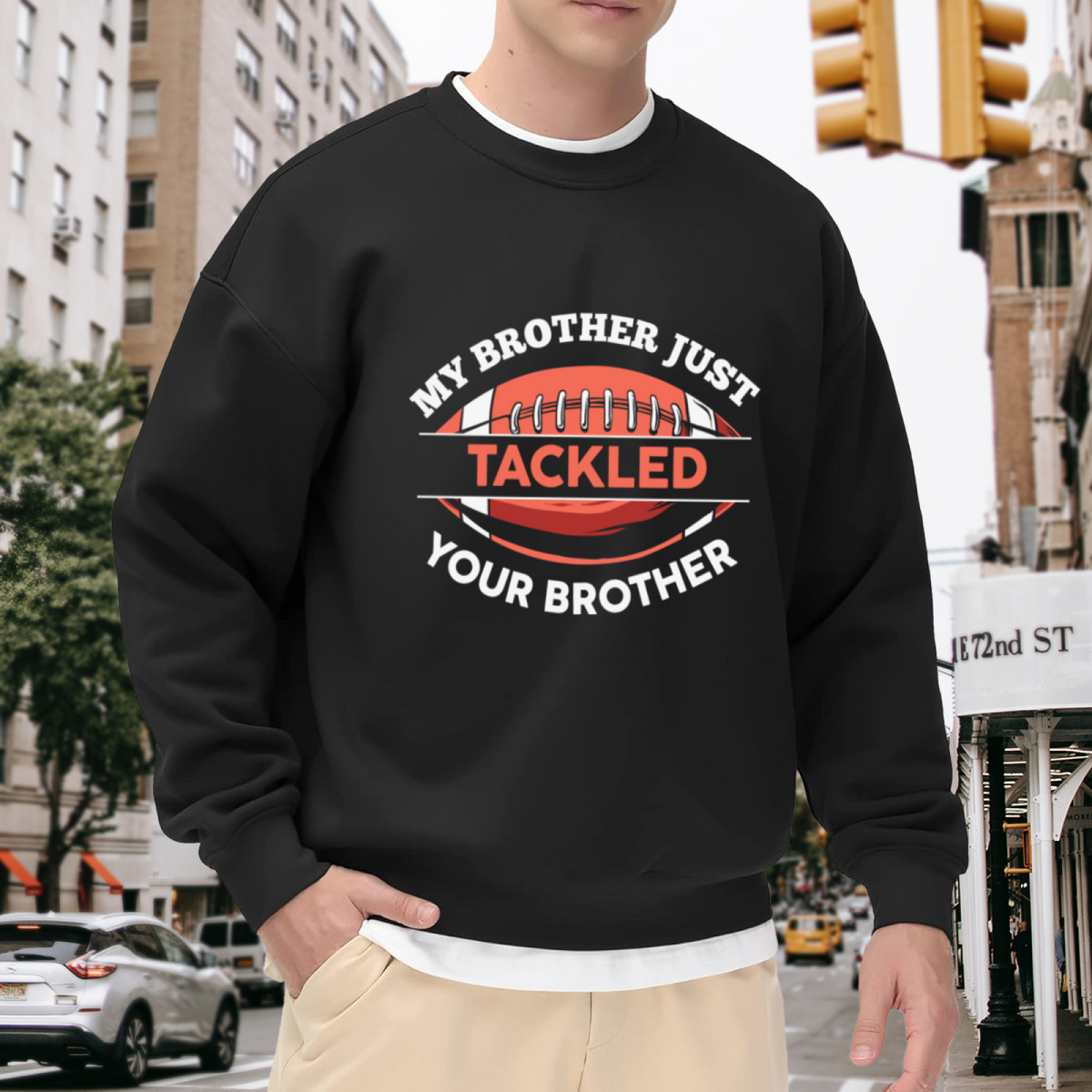 My Brother Just Tackled Your Brother Football Crewneck Sweatshirt | Funny Game Day Pullover, Youth Sports Graphic Top, Birthday Gift