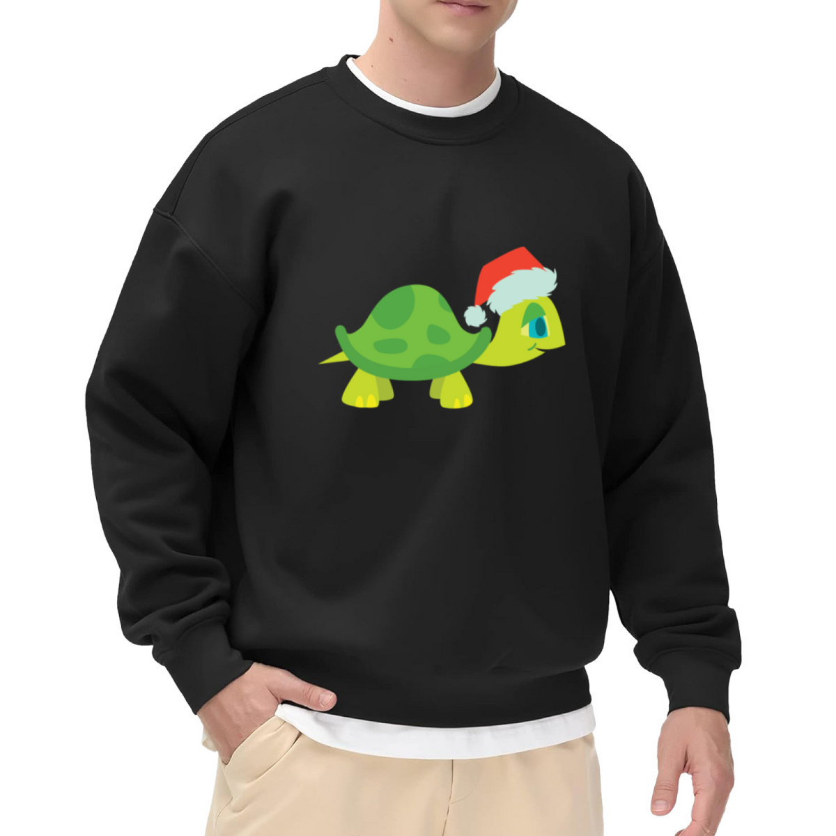 Santa Hat Turtle Christmas Crewneck Sweatshirt | Cute Festive Holiday Turtle Graphic Pullover, Xmas Gift