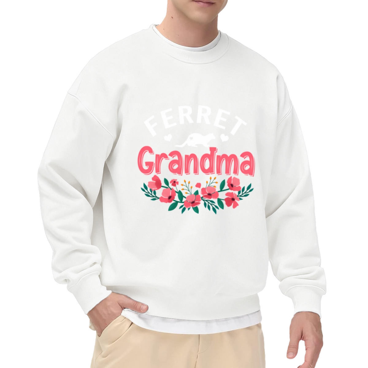 Ferret Grandma Crewneck Sweatshirt | Cute Ferret Lover Pullover, Floral Graphic Top, Mother's Day Gift