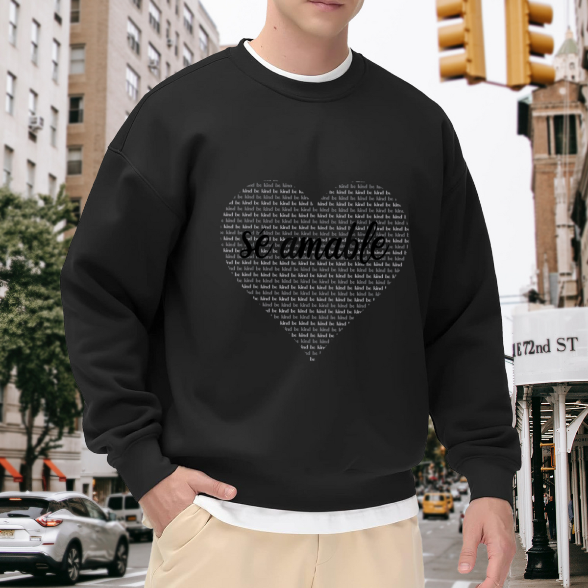 Be Kind Heart Text Art Crewneck Sweatshirt, Typographic Heart Pullover, Kindness Gift