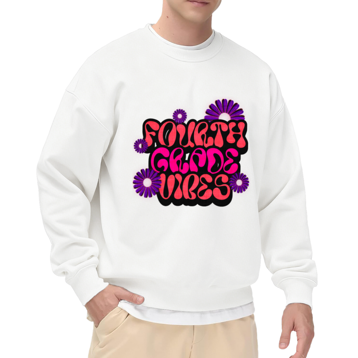 Fourth Grade Vibes Crewneck Sweatshirt | Retro Groovy Daisy Pullover, Cute Back To School Graphic Top, Student Gift