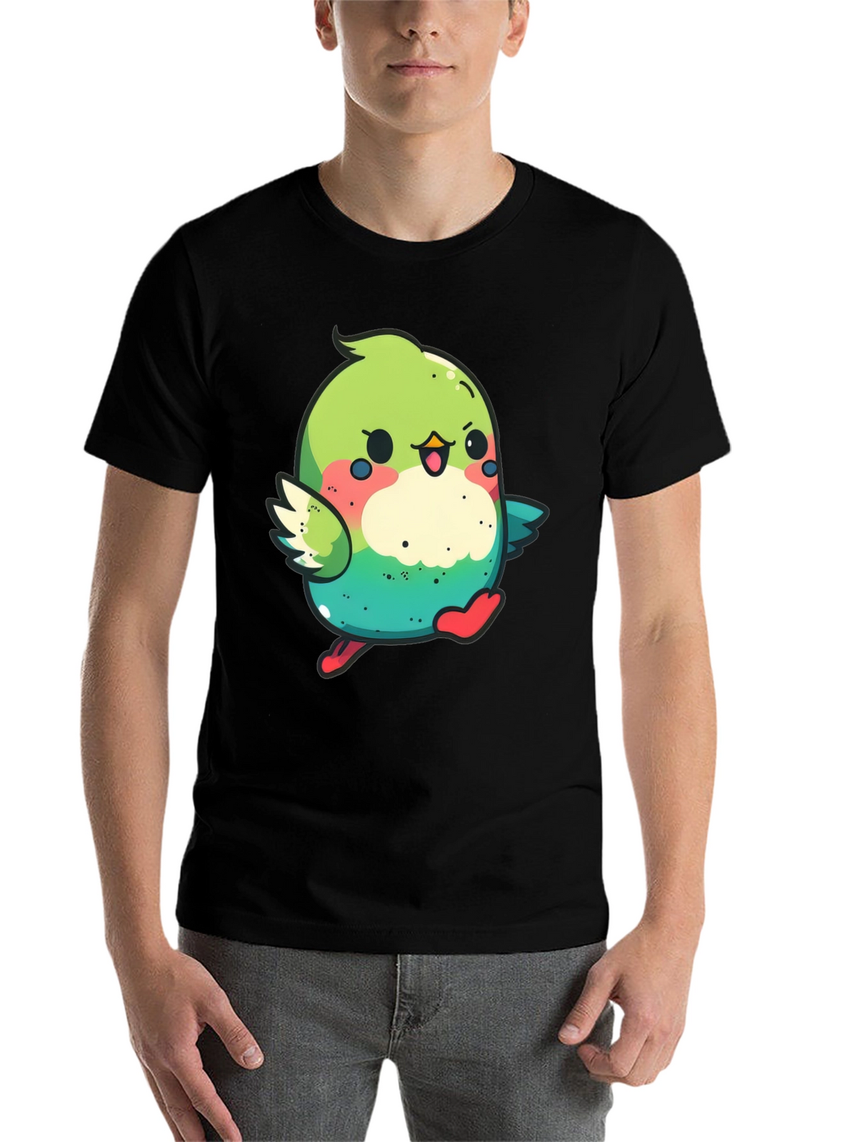 Cute Cartoon Bird Graphic Tee - Black