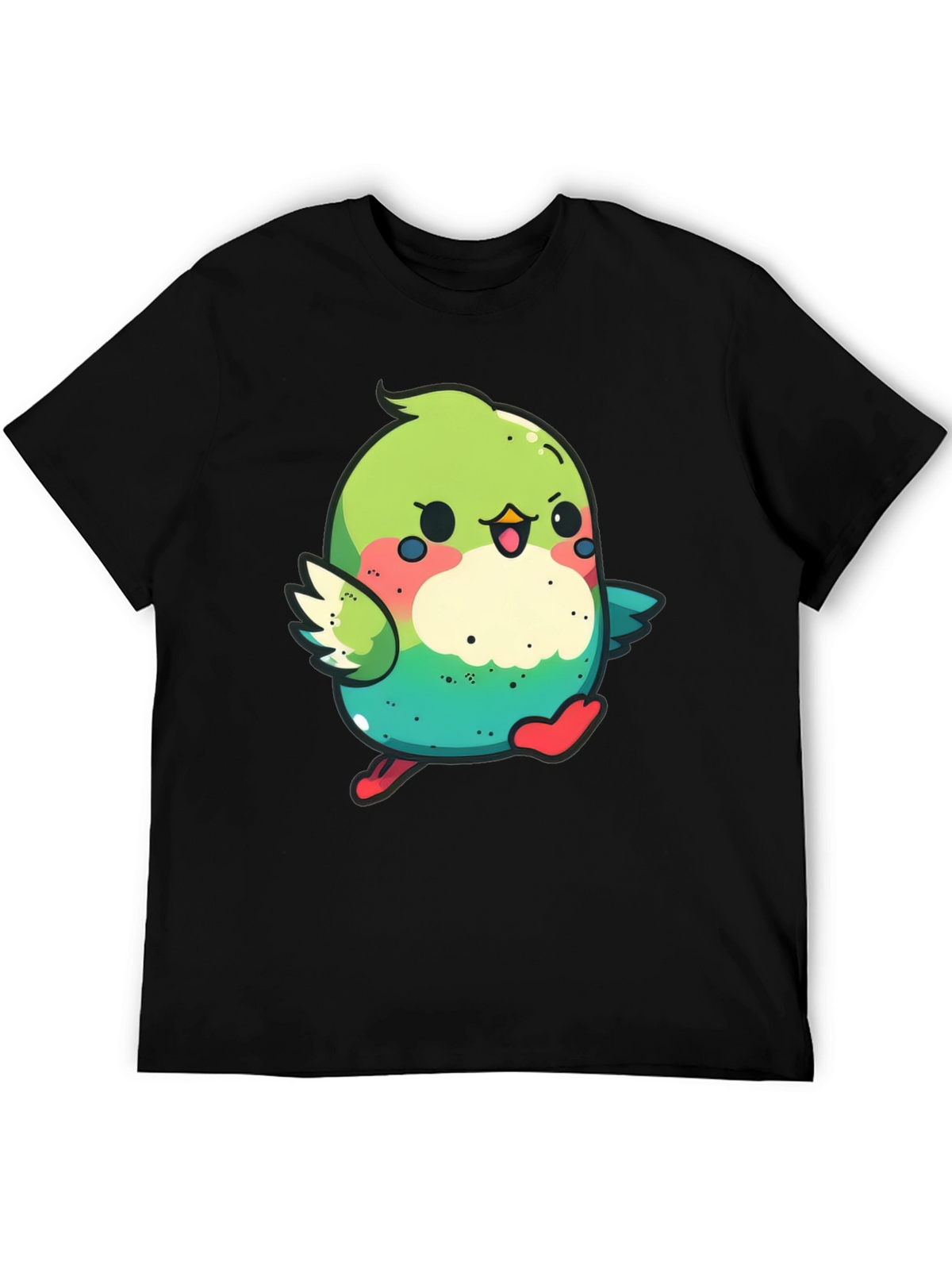 Cute Cartoon Bird Graphic Tee - Black