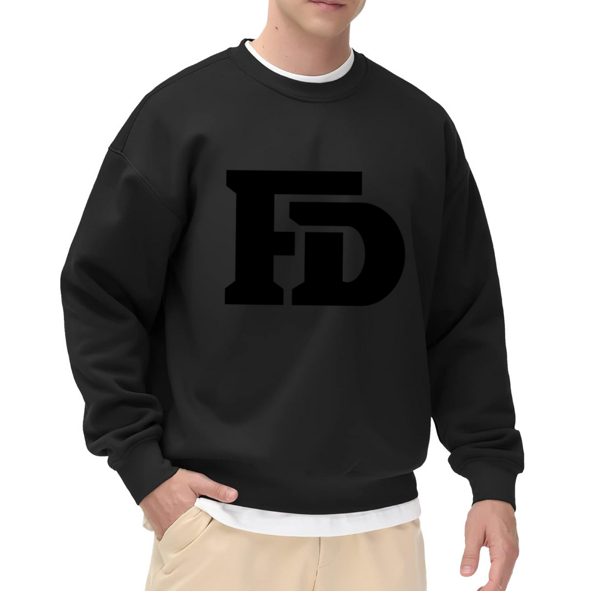FD Monogram Crewneck Sweatshirt - Classic Initial Letter Graphic Pullover, Minimalist Letterman Top, Personalized Style