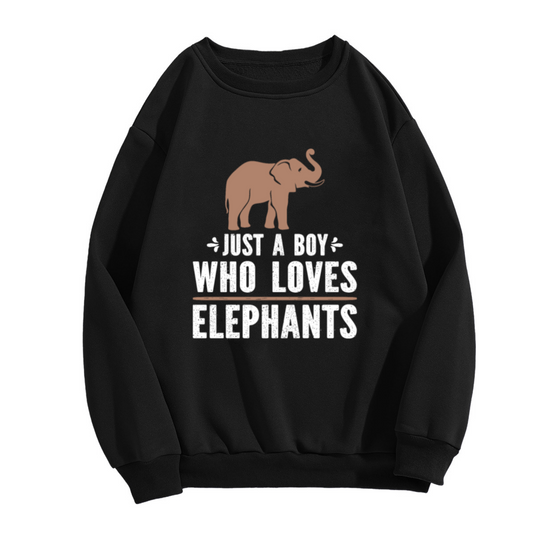 Just A Boy Who Loves Elephants Cute Elephant Crewneck Sweatshirt | Kids Animal Lover Graphic Pullover, Zoo Gift