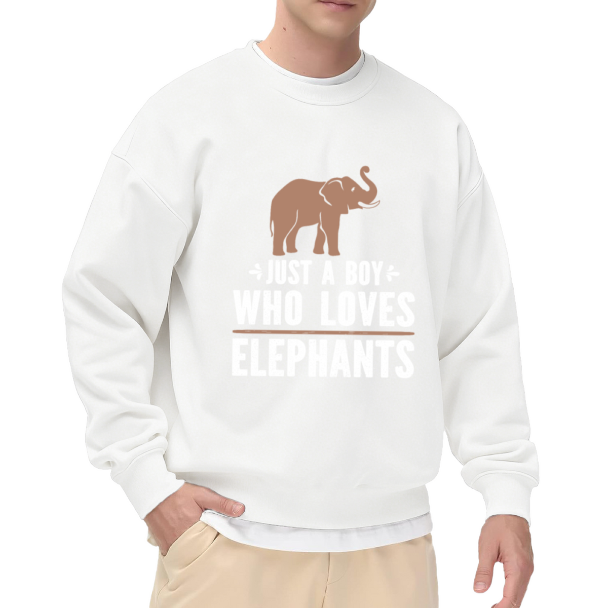 Just A Boy Who Loves Elephants Cute Elephant Crewneck Sweatshirt | Kids Animal Lover Graphic Pullover, Zoo Gift