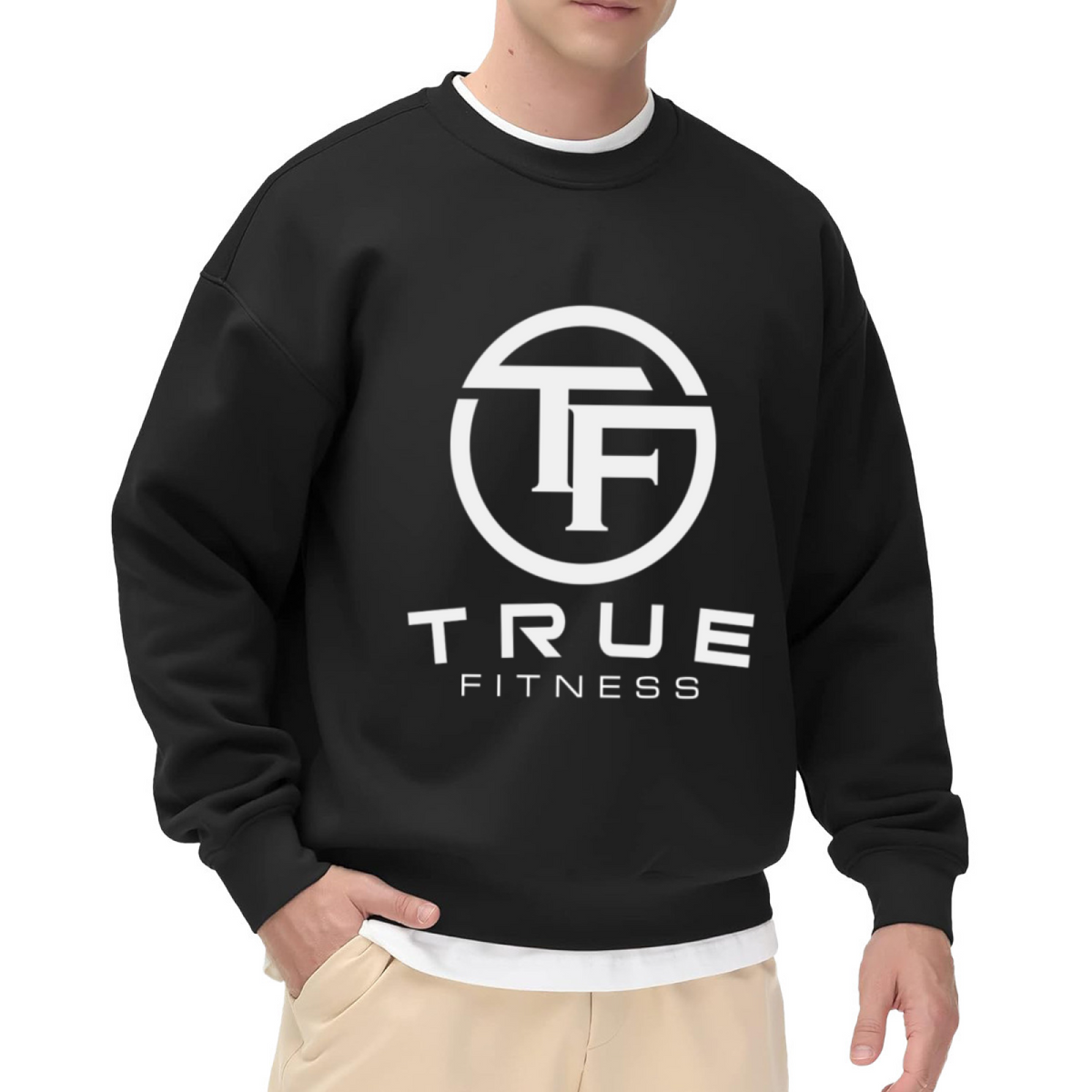 True Fitness Sweatshirt | TF Monogram Athletic Logo Crewneck, Gym Workout Pullover Top, Fitness Motivation Gift for Men Women