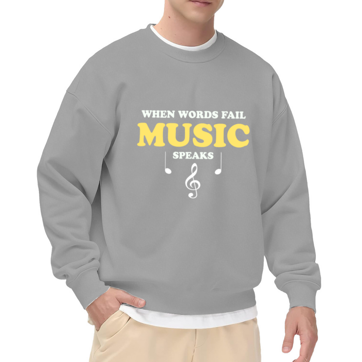 When Words Fail Music Speaks Treble Clef Crewneck Sweatshirt | Music Note Quote Pullover, Musician Music Lover Gift