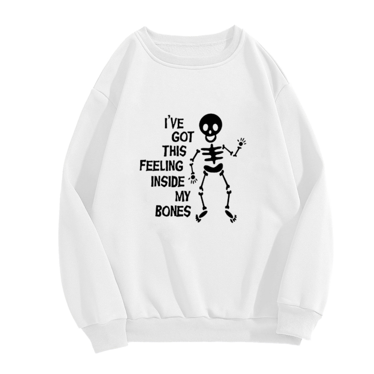Cartoon Skeleton Feeling Inside My Bones Sweatshirt | Funny Halloween Graphic Crewneck, Hand-Drawn Skull Pullover Top, Spooky Gift for Women Men