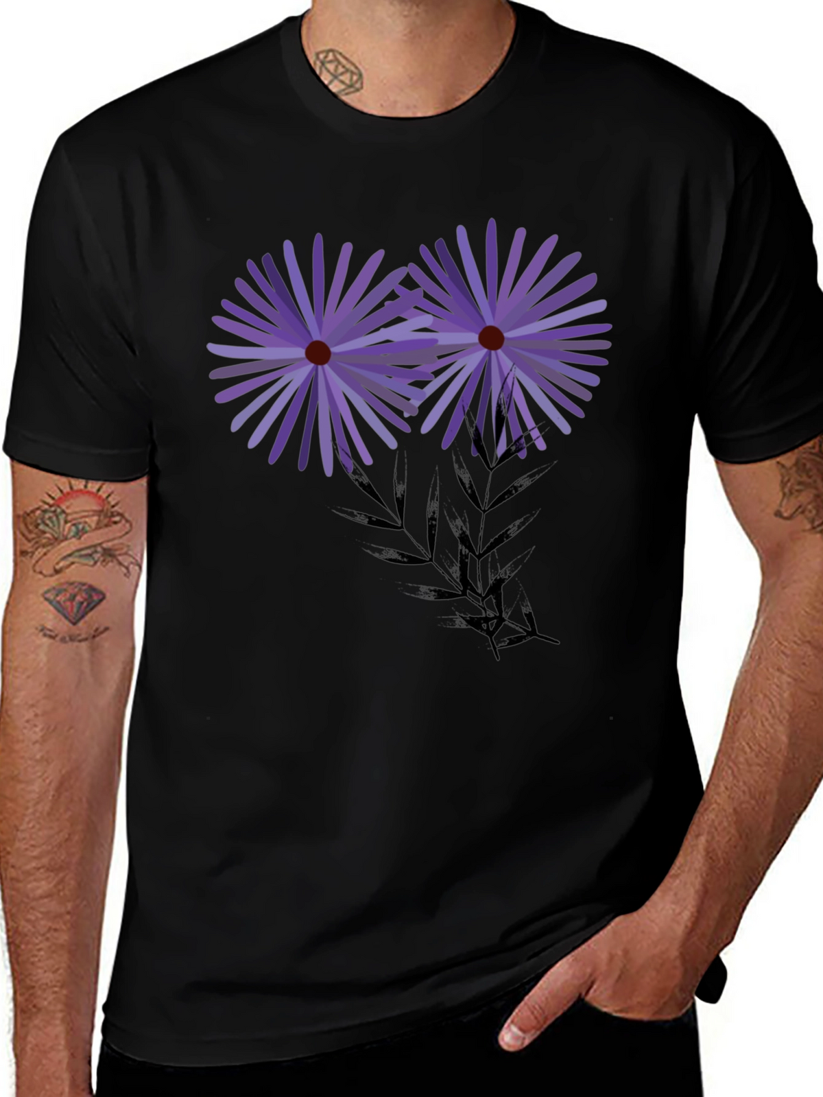 Floral Graphic Black T-Shirt - Artistic Blossom Design