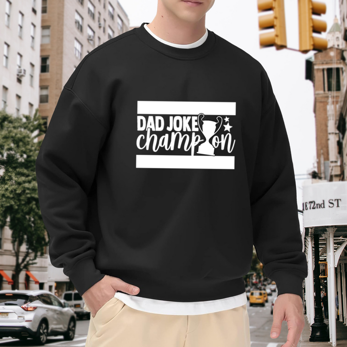 Dad Joke Champion Crewneck Sweatshirt Funny Gift for Dads, Humor Typography Graphic Pullover, Father's Day Present for Him