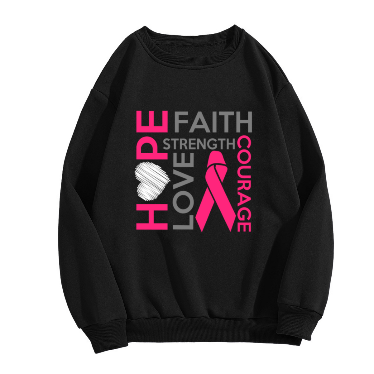 Pink Ribbon Breast Cancer Awareness Crewneck Sweatshirt | Hope Faith Strength Courage Love Pullover, Survivor Support Gift