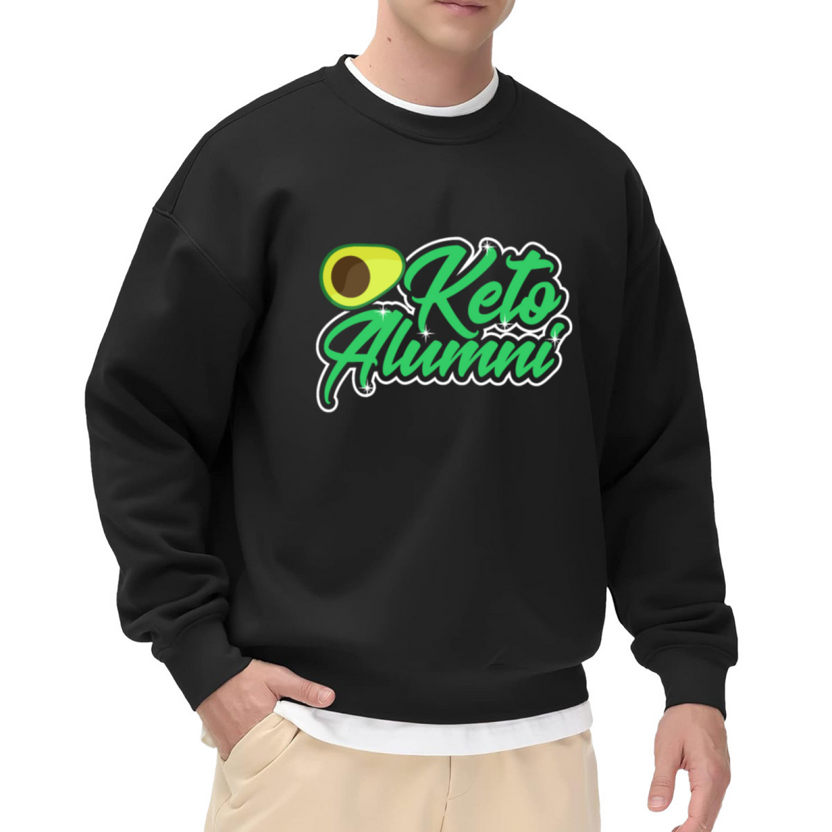 Keto Alumni Avocado Retro Script Crewneck Sweatshirt | Funny Low Carb Diet Humor Pullover, Healthy Lifestyle Gift
