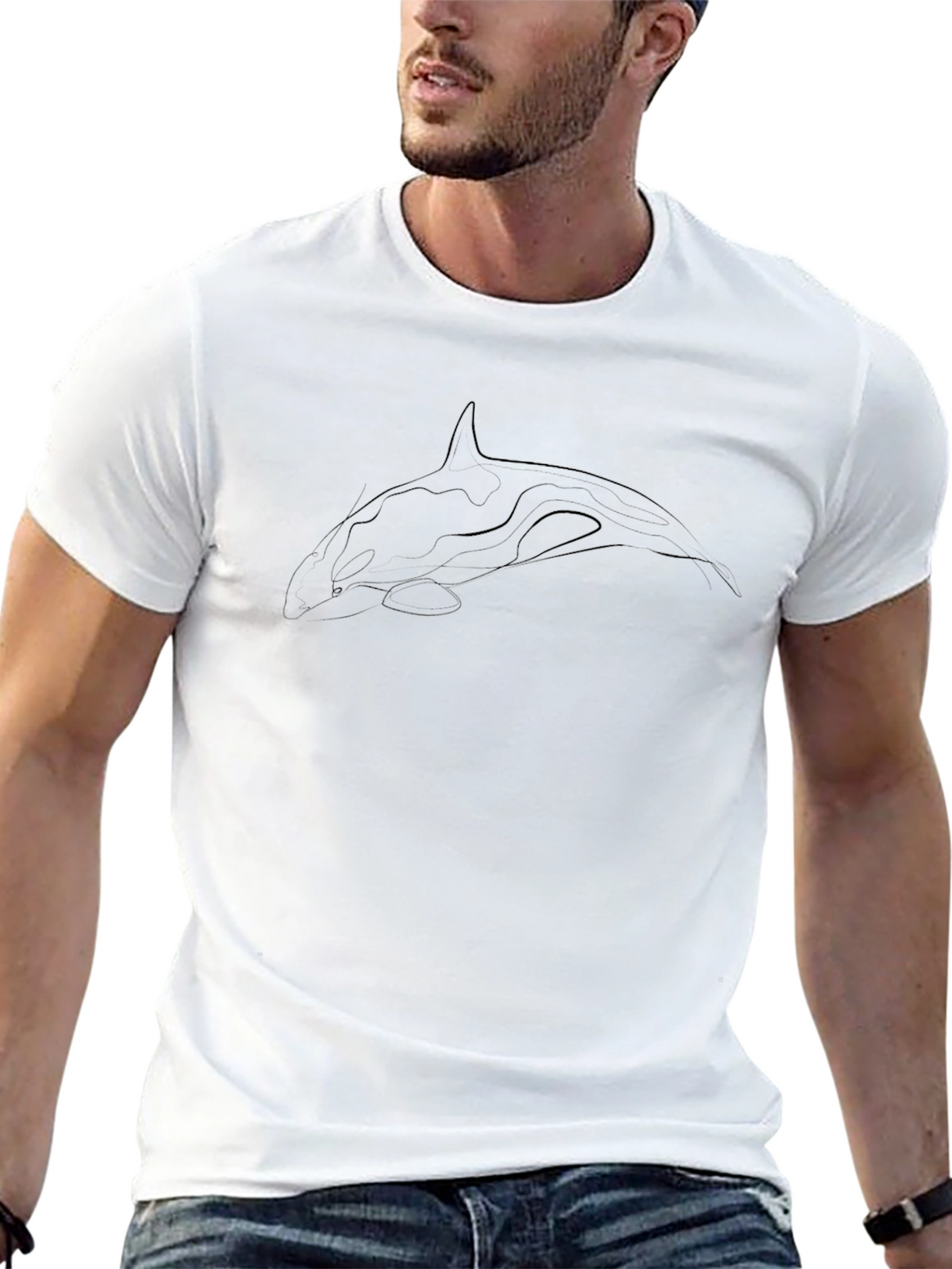 Black Orca Line Art T-Shirt