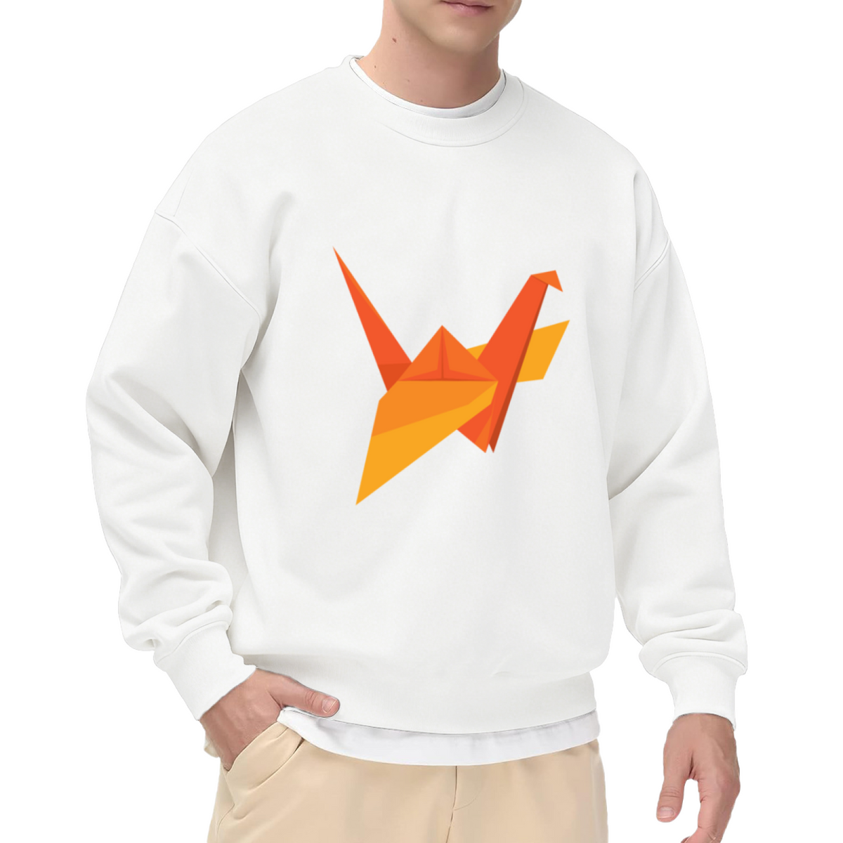 Origami Crane Sweatshirt | Minimalist Paper Bird Graphic Crewneck, Geometric Japanese Art Pullover Top, Origami Lover Gift for Women Men