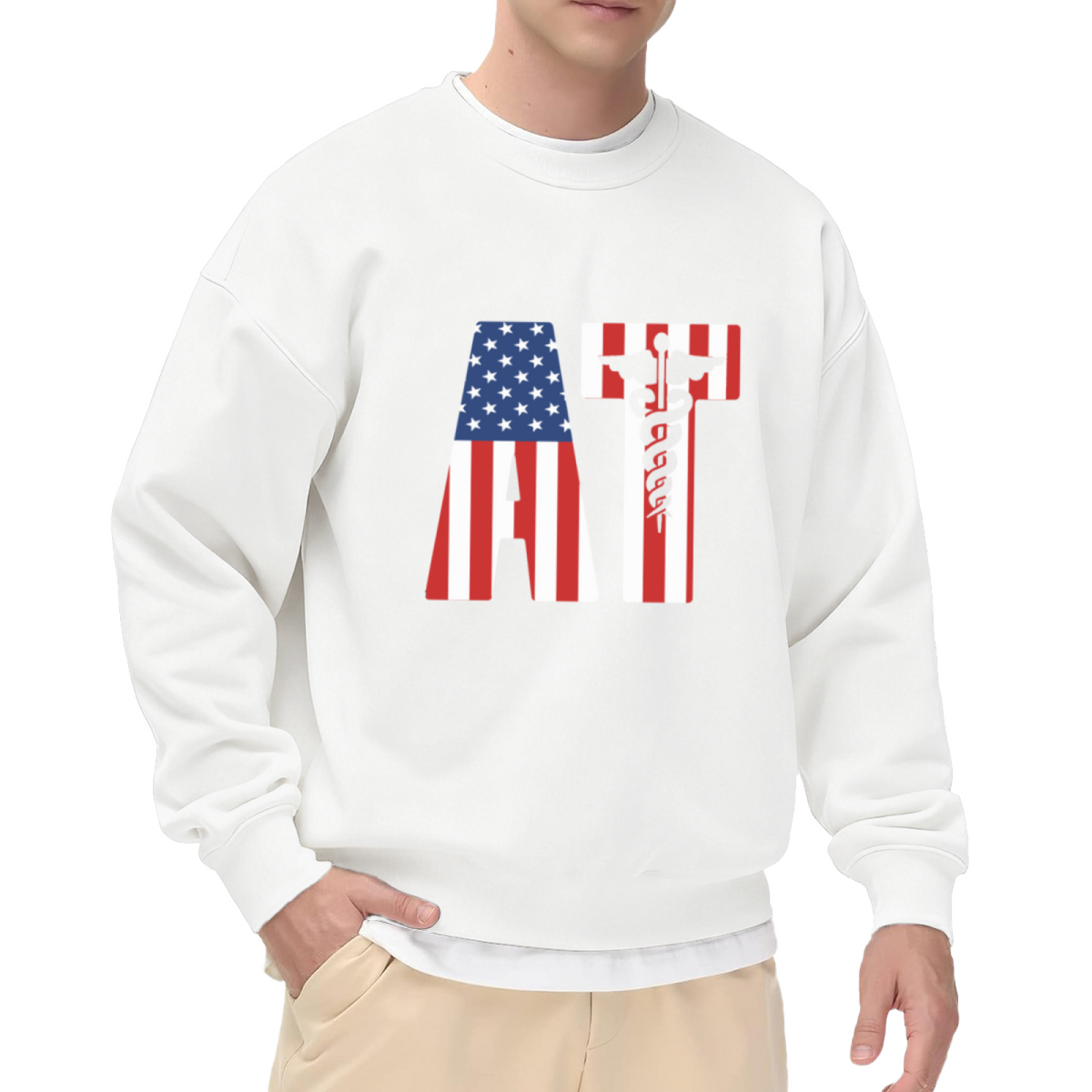 American Flag AT Medical Crewneck Sweatshirt - USA EMT Paramedic Caduceus Pullover, Patriotic First Responder Gift