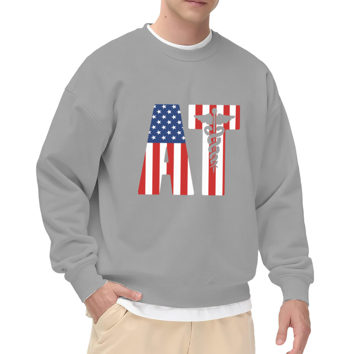American Flag AT Medical Crewneck Sweatshirt - USA EMT Paramedic Caduceus Pullover, Patriotic First Responder Gift