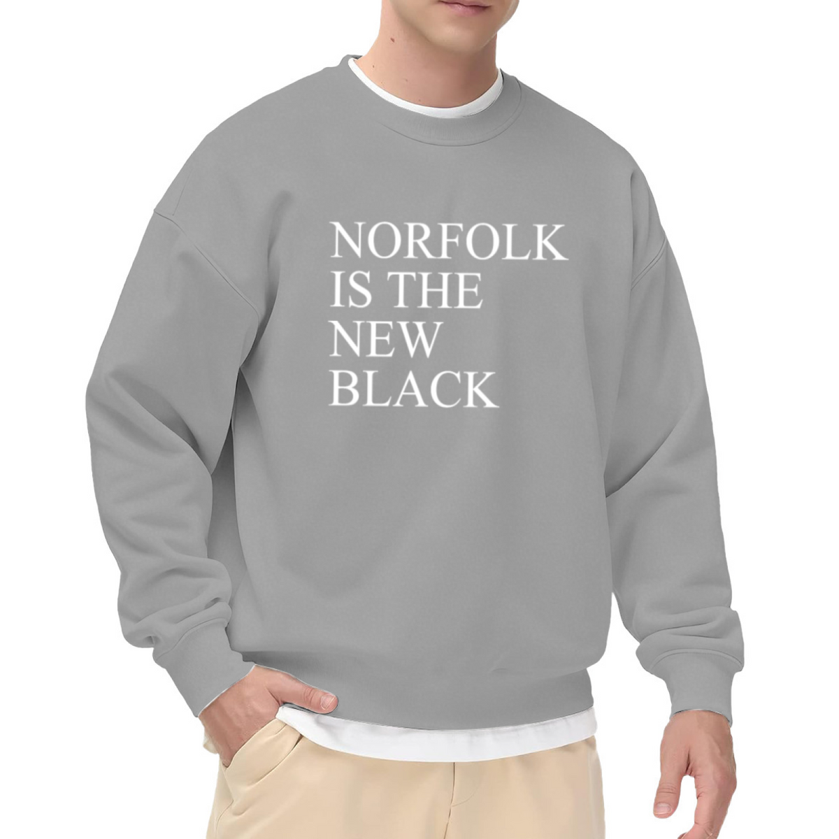 NORFOLK IS THE NEW BLACK Crewneck Sweatshirt - Minimalist Typography, Casual Unisex Graphic Sweatshirt