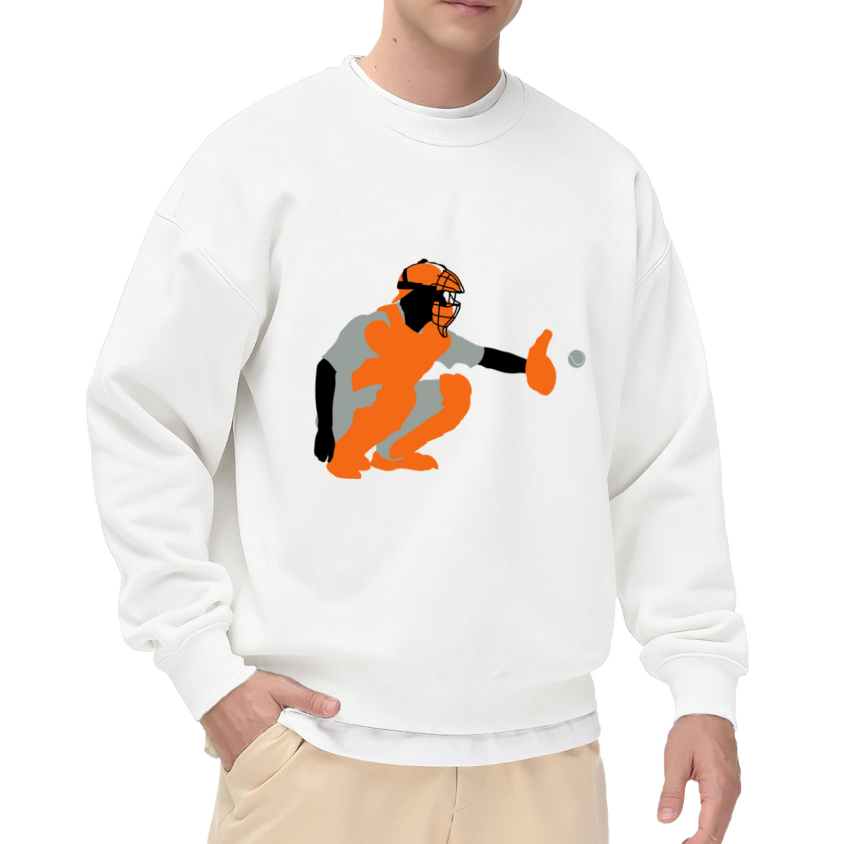 Baseball Catcher Minimalist Graphic Crewneck Sweatshirt | Vintage Sports Catcher Gear Pullover, Baseball Gift