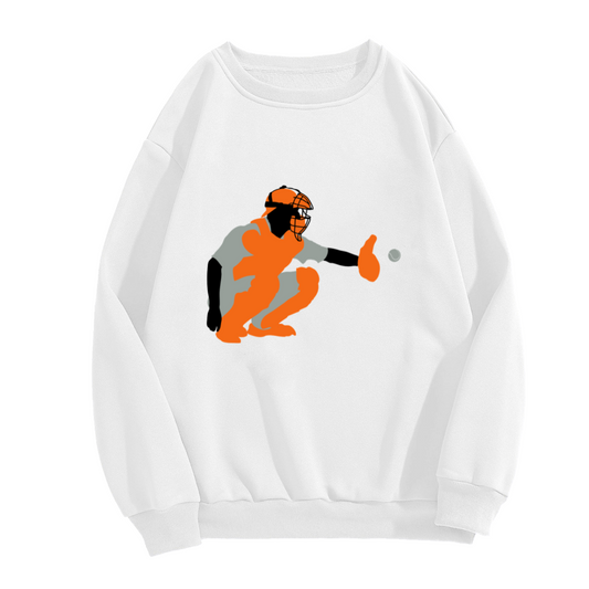 Baseball Catcher Minimalist Graphic Crewneck Sweatshirt | Vintage Sports Catcher Gear Pullover, Baseball Gift