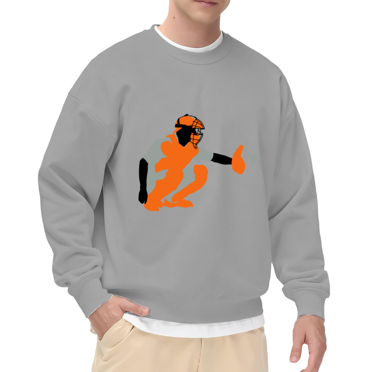 Baseball Catcher Minimalist Graphic Crewneck Sweatshirt | Vintage Sports Catcher Gear Pullover, Baseball Gift