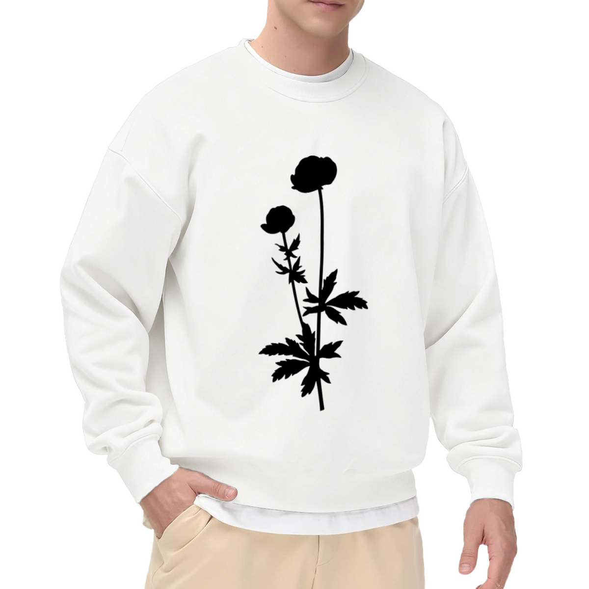 Minimalist Botanical Stems Silhouette Crewneck Sweatshirt | Clean Monochrome Plant Line Art Pullover, Nature Lover Gift