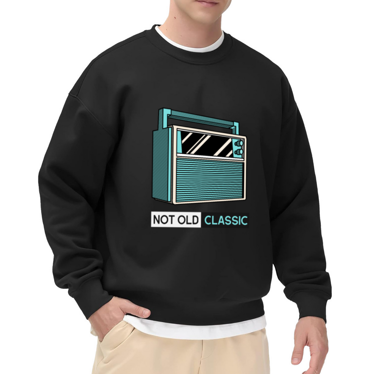 Not Old Classic Retro Radio Crewneck Sweatshirt, Vintage Boombox Illustration Pullover, 80s Nostalgia Gift