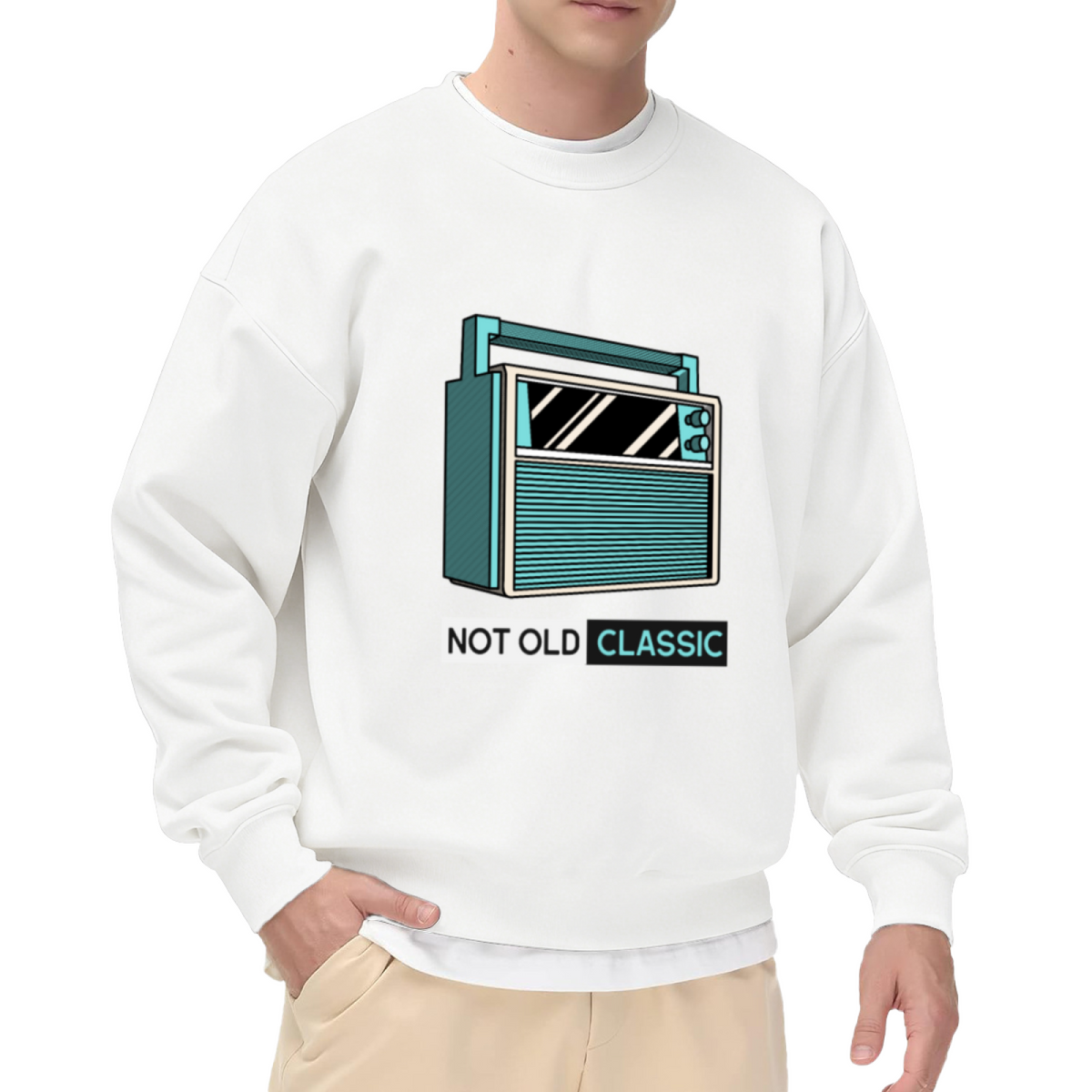 Not Old Classic Retro Radio Crewneck Sweatshirt, Vintage Boombox Illustration Pullover, 80s Nostalgia Gift
