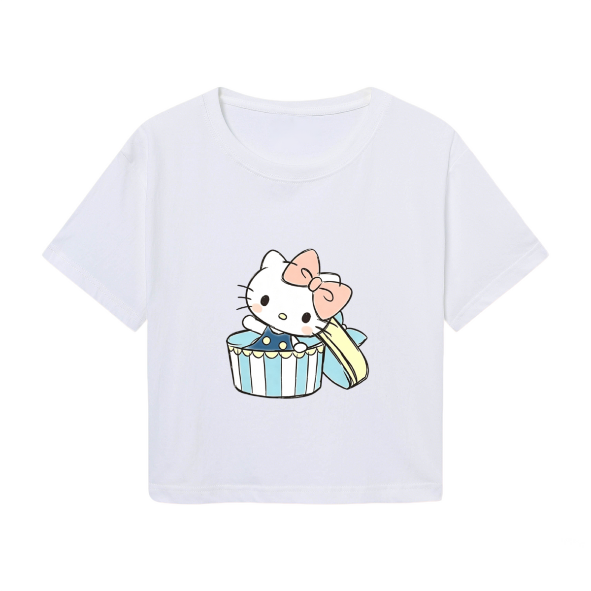 Gift?Box Hello Kitty Sweet Pastel Style Cropped Top Kawaii Women Crop Tee