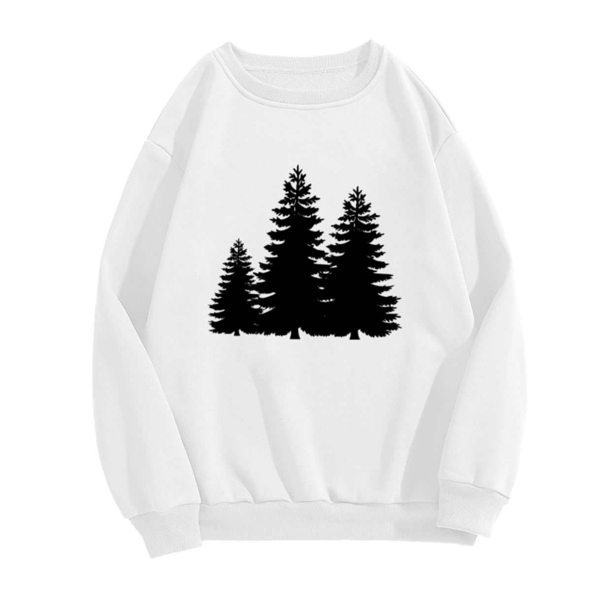 Evergreen Pine Trees Silhouette Crewneck Sweatshirt, Minimalist Forest Graphic Pullover, Nature Lover Gift