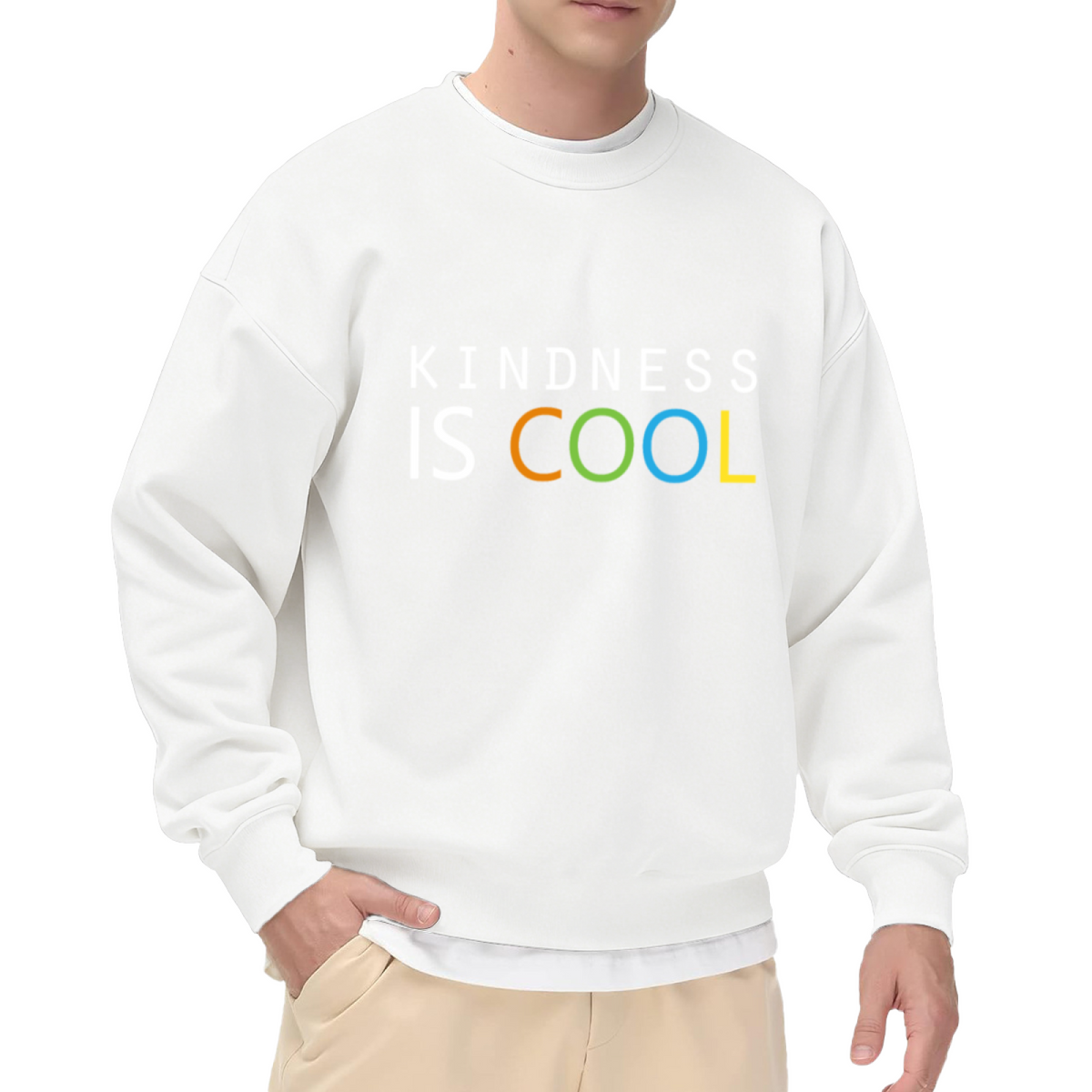Kindness Is Cool Crewneck Sweatshirt | Positive Message Colorful Lettering Pullover, Minimalist Graphic Top, World Kindness Day Gift